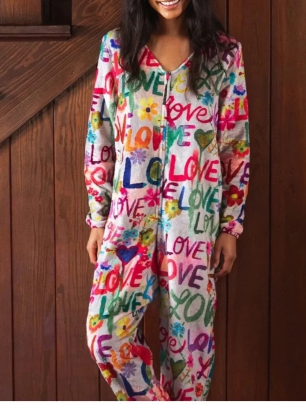 Natural Life “ Love Hearts “ Fleece One Piece Pajamas Size Small